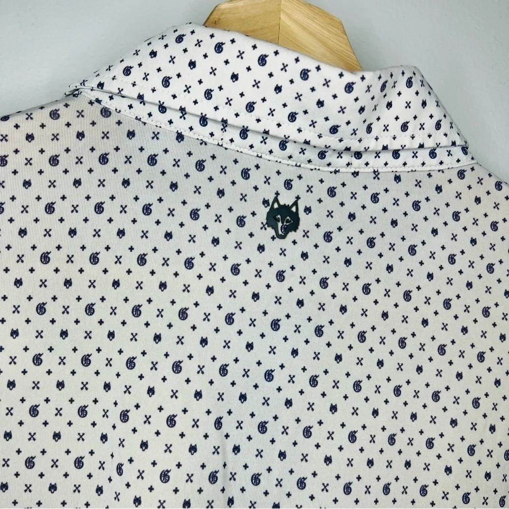 Grayson White Wolf Crossbow Print Performance Polo Large